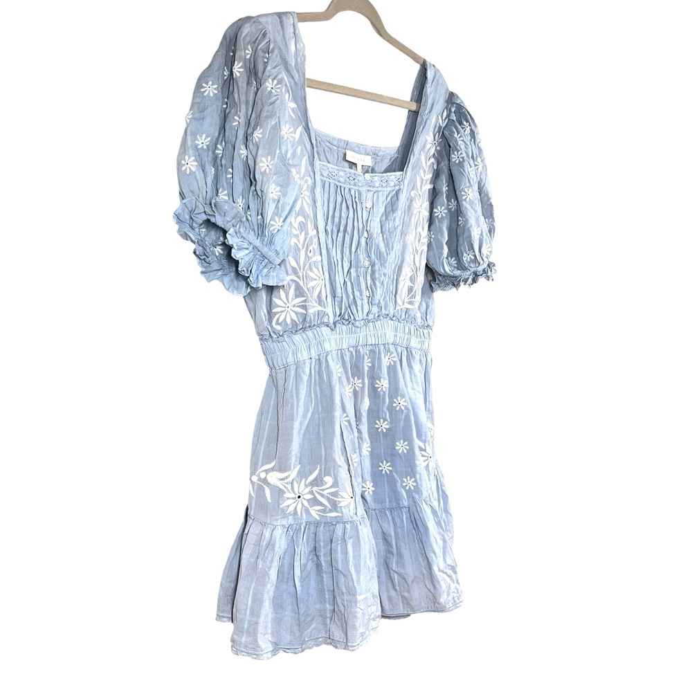 NWT LoveShackFancy Tomasina Mini Dress Size L Blue Embroidered Ribbon Coquette - Picture 4 of 12